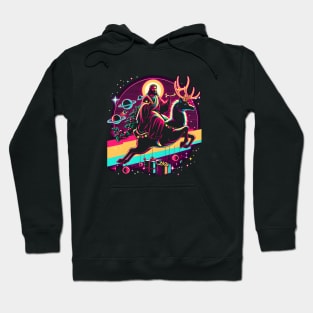 COOL JESUS RIDING RAINDEER RETRO 80'S NEON VIBE Hoodie